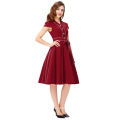 Belle Poque Frauen Sommerkleid 2017 Red V-Ausschnitt Swing Elegant Tunika Robe Vintage Kleider 50s 60s Bekleidung BP000167-3